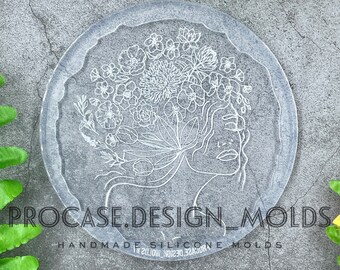 Flower lady coaster mold#7 (5 inches), Silicone mold, Resin mold, Shiny coaster mold, Silicone mold for resin, Flower silicone mold, flower