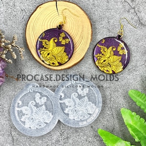 Tropical earring mold(round) 1.5 inches, Resin mold, Shiny mold, Resin craft, Silicone mold for resin, earring mold, earrings mold