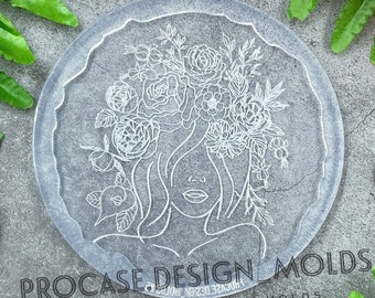 Flower lady coaster mold#5 (5 inches), Silicone mold, Resin mold, Shiny coaster mold, Silicone mold for resin, Flower silicone mold, flower