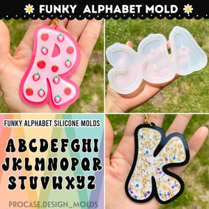 Molde de alfabeto funky para hacer llaveros de resina / moldes de silicona de letras / molde de llavero / molde de alfabeto para artesanías de resina l alfabeto mayúscula