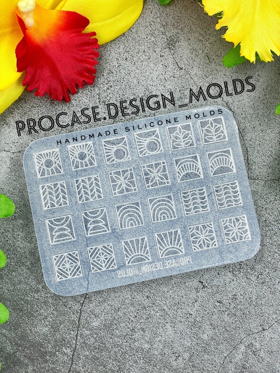 Abstract earring mold(12 designs) - UV Resin Mold - Mini Square Stud Earrings Silicone Mold - Square Earring Mold - Floral Earring Mold