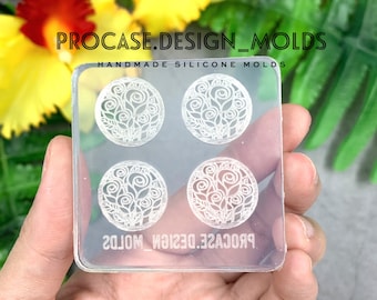 Etched  rose round stud earrings silicone Mold, Resin mold, Shiny mold, Silicone mold for resin, earring mold, earrings mold, stud earring