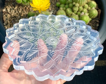 Etched mandala leaves coaster(4.5 inches), Silicone mold, Resin mold, Shiny coaster mold, Silicone mold for resin, coaster mold