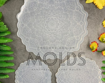 Etched mandala(floral) coaster, Silicone mold, Resin mold, Shiny coaster mold, Silicone mold for resin, coaster mold, Mandala mold, mandala