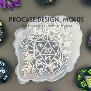 W20 Floral Würfel Silikonform für Resin Handwerk l 2 "Harz Schlüsselanhänger, Brettspiel Mould, Würfelliebhaber l D20 Flache Silikonform