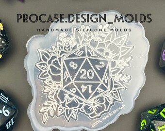 Molde de silicona con forma de dado floral D20 para manualidades con resina l Molde de llavero de resina de 2", molde para juego de mesa, molde para amantes de los dados l Molde de silicona plano D20