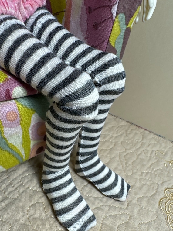 Charcoal & off White Striped Stockings for Dollys Are Ready for