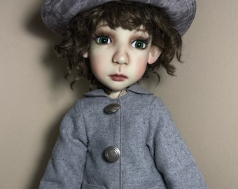 Gray wool Coat with matching hat for Connie Lowe Big Pearl , Big Ginger /Big Stella dolls or dolls of her size