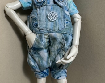 Swirly Blue Green Doll Overalls, Shirt & Anklets, fits RR siblies or Paola R 12" dolls