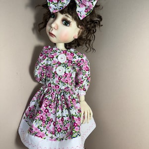 Floral dress with panties, matching big hair bow & stockings for Connie Lowe big Stella or dolls of her size
