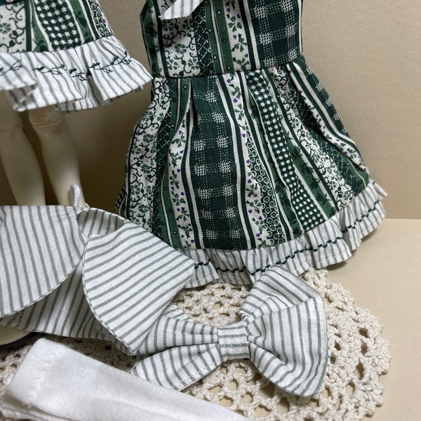 Green embroidered dress for Connie Lowe Little Stella, Pearl, Beatrice/ dolls of her size