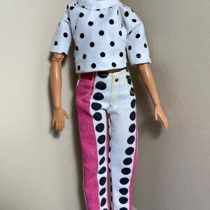 Pink jeans with top made to fit 1:6 scale Barbie type dolls