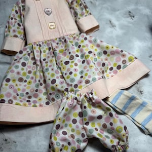 Big Stella Peach Dots Dress 3-piece outfit fits 19” Big Stella doll by Connie Lowe or similar size dolls