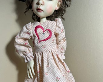 Valentine Doll Dress: Embroidered Heart, Bow & Tights for 20" Stella Dolls