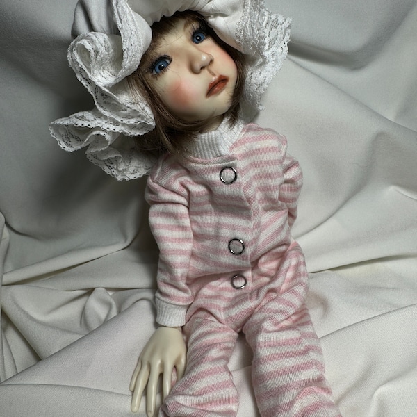 Pink stripes Sleeper jammies with night cap for Connie Lowe little Stella/ dolls of her size