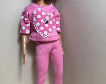Pink knit top and leggings made to fit Curvy 1:6 scale 11-12” Fashion Royalty or Poppy Parker dolls may fit dolls of similar size