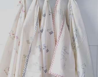 100% Organic Cotton, Hand Blockprinted Baby Swaddle Blankets in adorable Elephant pattern