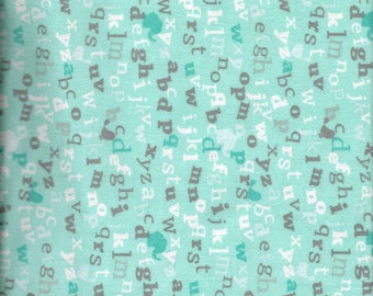 New A.E. Nathan Comfy Flannel Abc's on Turquoise Flannel Fabric by the Yard and Half Yard