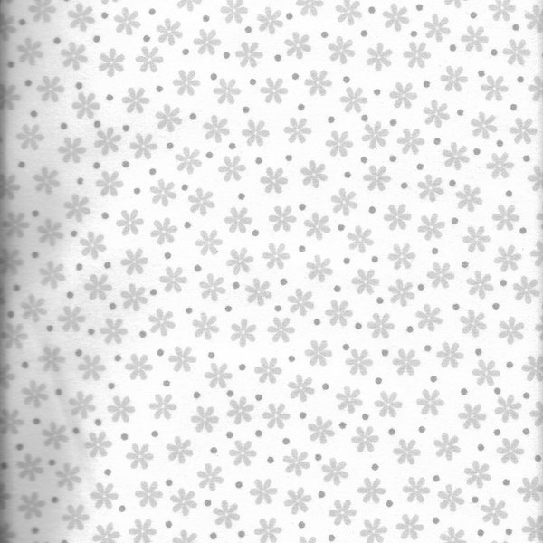 New Robert Kaufman Cozy Cotton Flannel Gray Flowers on White Fabric by the Yard and Half Yard