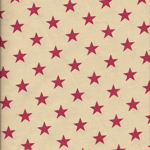 New Red Stars on Beige 100% Cotton Fabric by the Quarter Yard