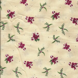New Merry Christmas with Holly Candy Canes and Snowmen 100% cotton fabric 26&quot; x 43&quot; - Last Piece
