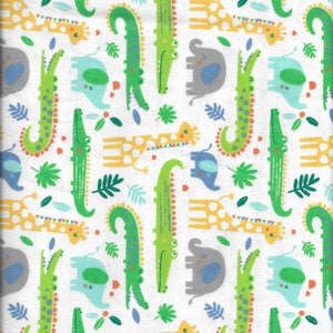 Nouveaux animaux mignons dans la jungle sur tissu flanelle blanc par mètre et demi-mètre