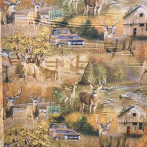 New Fall Country Deer Scenic with Truck and Tractor 100% cotton fabric by the yard