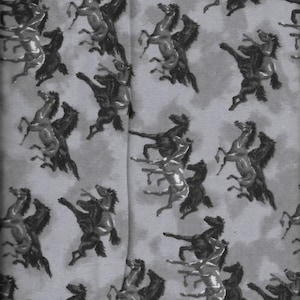 New AE Nathan Horses on Gray Comfy Flannel Fabric by the yard and half-yard - Last Pieces