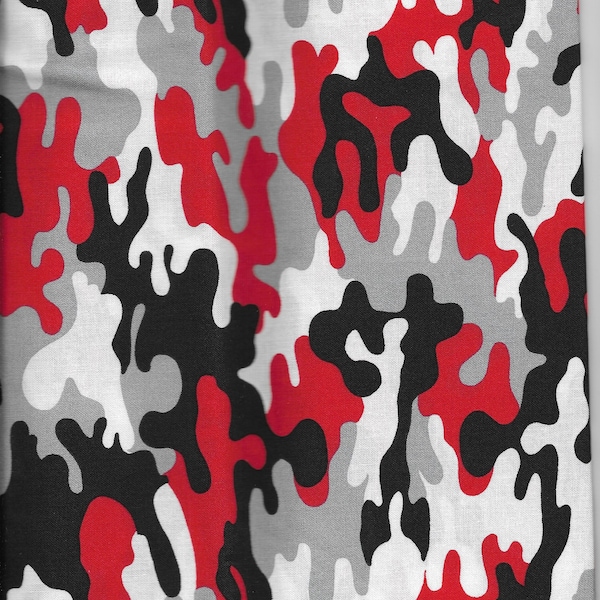 New Red Black White Gray Camouflage 100% Cotton Fabric by the Half Yard Camo