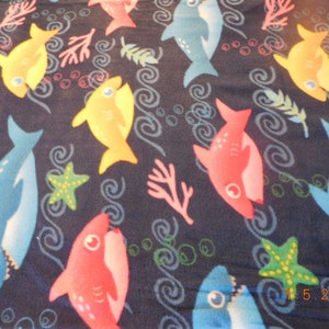 New Shark Family Waves on Navy Blue Anti-Pill Fleece Fabric by The Yard - Last Piece