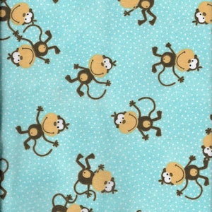 New AE Nathan Comfy Flannel Monkeys on Blue Flannel Fabric by the Yard and Half Yard - Last Piece