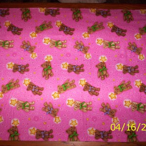 New Pink with Tossed Bears and Stars flannel fabric by the yard and half-yard