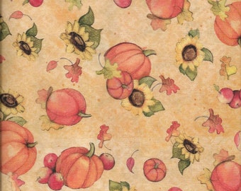 New Springs Creative Autumn Harvest Pumpkin and Sunflower Toss 100% Cotton Fabric 28" x 44" - Last Piece