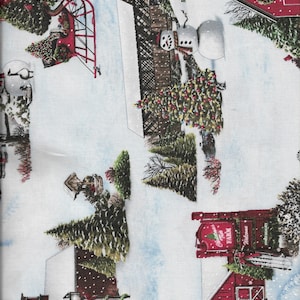 Nieuw Tis the Season Christmas Farm Scenic 100% katoenen stof op maat gesneden