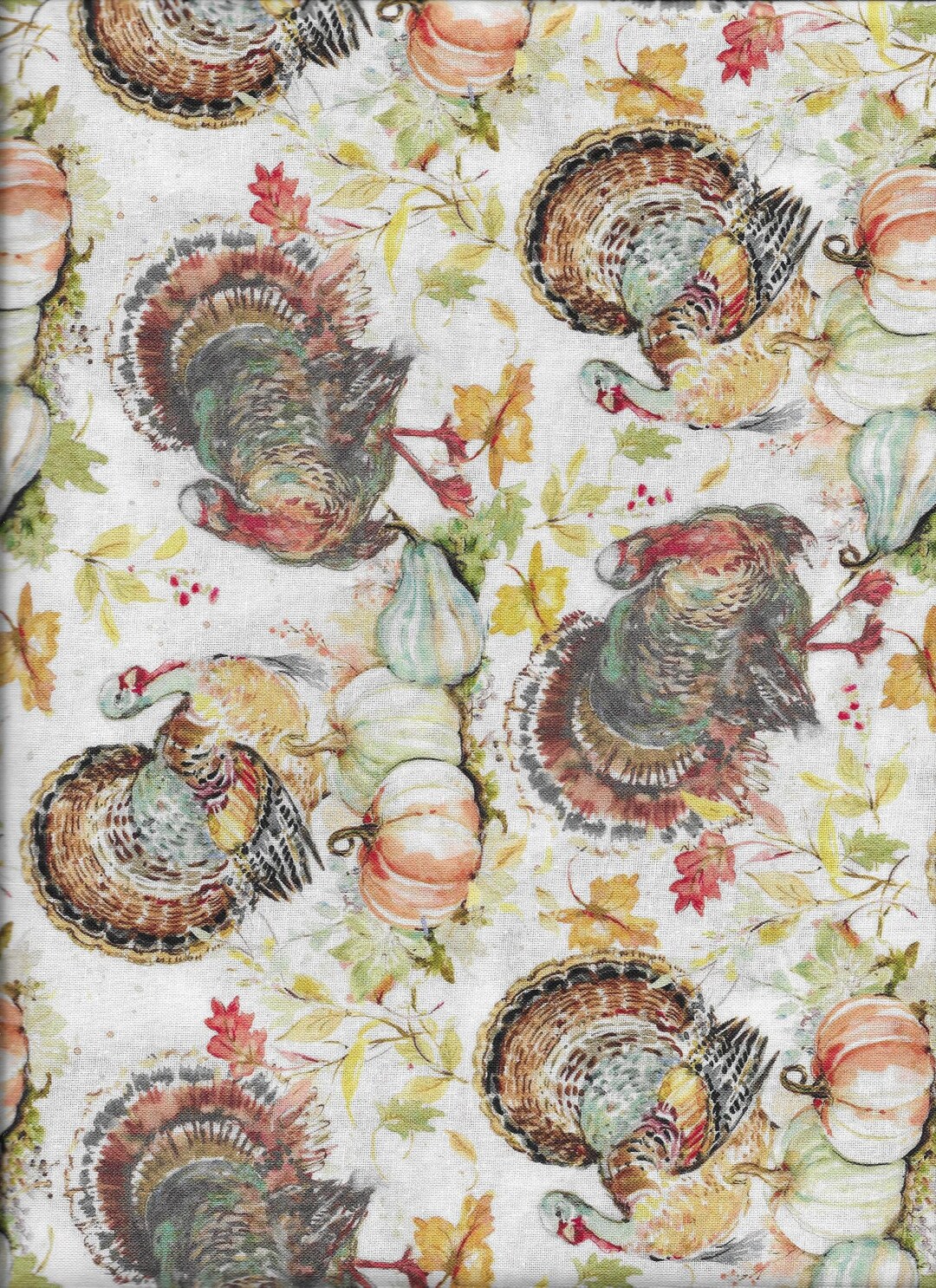 New Thanksgiving Autumn Fall Turkeys & Pumpkins 100% Cotton Fabric by ...