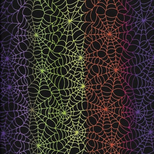 New Multi-Color Halloween Spider Webs on Black 100% cotton fabric by the half yard