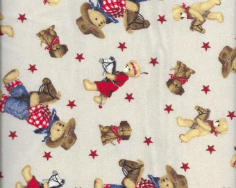New Teddy Bear Cowboy Flannel Fabric with Stars by the Yard and Half Yard
