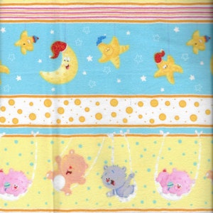 New Wish Upon a Star Stripe with Bear & Moon 100% cotton flannel fabric by the yard and half-yard