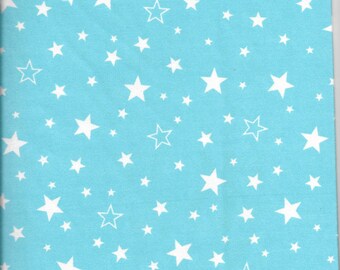 New Aqua Stars Soft Double Napped Flannel Fabric by the Yard and Half Yard
