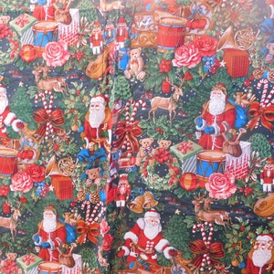New Christmas St. Nicholas with Toys All Over on Green 100% Cotton Fabric 27&quot; x 44&quot; - Last Piece - Santa Claus