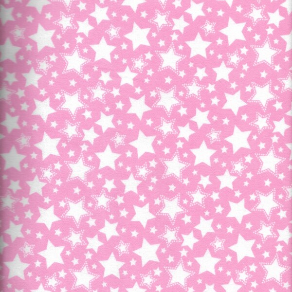 New Starry Nights Pink with White Stars 100% cotton flannel fabric 25" x 43" - Last Piece