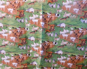 New Farm Animals Goat Scenic by Elizabeth&#39;s Studio 100% Cotton Fabric by The Yard - Last Pieces