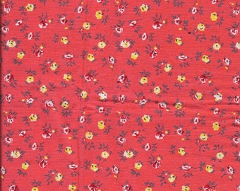 Nouvelles fleurs rouges et jaunes sur Orange 100 % coton tissu pièce de 18 "x 42"