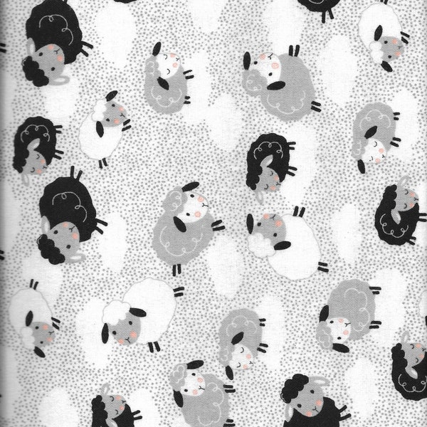 New AE Nathan Frolicking Sheep on White Comfy Flannel Fabric by the Yard and Half Yard