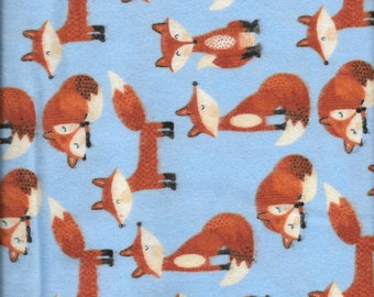 New AE Nathan Comfy Flannel Foxes on Blue Flannel Fabric by the Yard and Half Yard