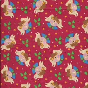 Nouveau Noël anges houx et étoiles sur fond rouge 100 % coton 35 x 42 pouces - Dernière pièce