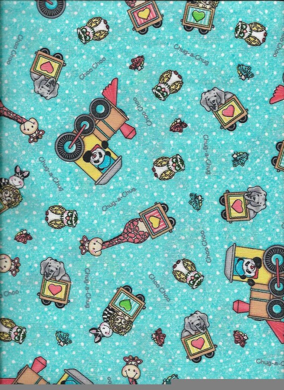 New Light Blue Bazooples Choo Choo Toss 100/% Cotton Fabric by the half-yard