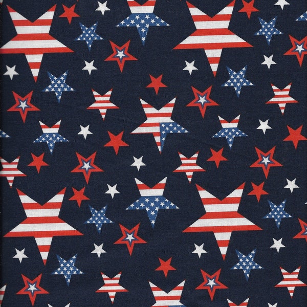 New Patriotic Stars on Navy Blue 100% Cotton Fabric by the Quarter Yard Independence day