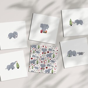 Holiday Elephant Greeting Card Set: Christmas Animal Stationery