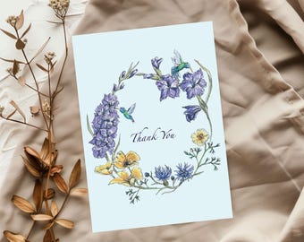 Aquarell Kolibri Dankeskarten: Blumen-Vogel-Illustration - 3er oder 6er-Set